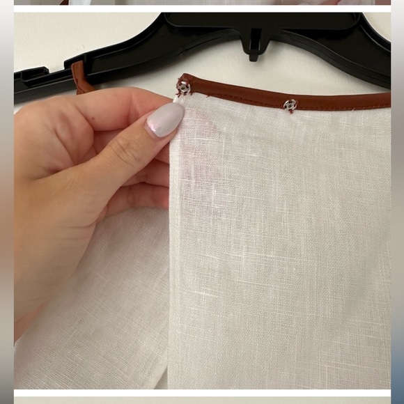 Staud Matheo Linen Leather Trim Romper in White Whiskey NWT - Picture 9 of 14